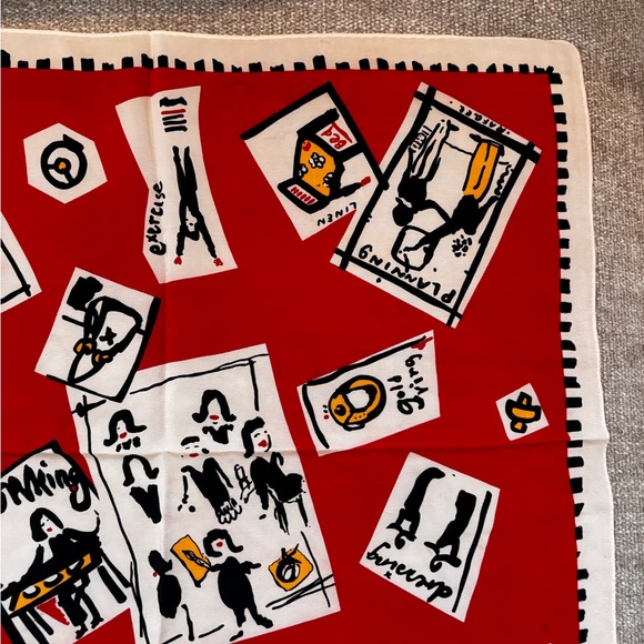 ✨PALOMA PICASSO Vintage “A Day in the Life”Silk Square Scarf Red Cream Black - Picture 8 of 10